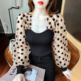Chiffon Polka Dot Long Sleeve Shirt